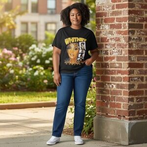Whitney Houston Graphic T-Shirt 3X Black Excellent Short Sleeve Music Tee